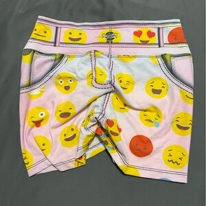 Evyfit Activewear pink emoji fake jean shorts with butt scrunch